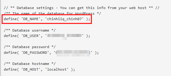 Ghi nhớ tên database của website.