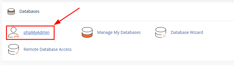 Chức năng phpMyAdmin trong cPanel.