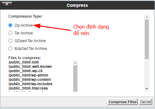 Chọn định dạng nén.
