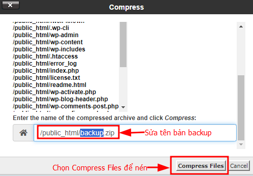 Đặt tên cho bản backup và nén dữ liệu.