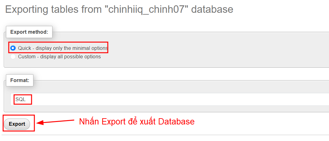 Giữ các tuỳ chọn mặc định và nhấn Export.