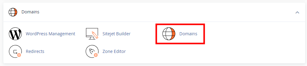 Mục Domains trong khu vực Domains