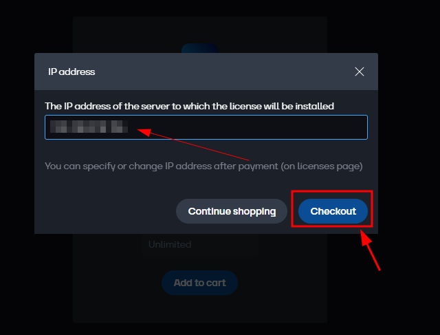 Nhập địa chỉ IPv4 của máy chủ sau đó nhấn CheckOut