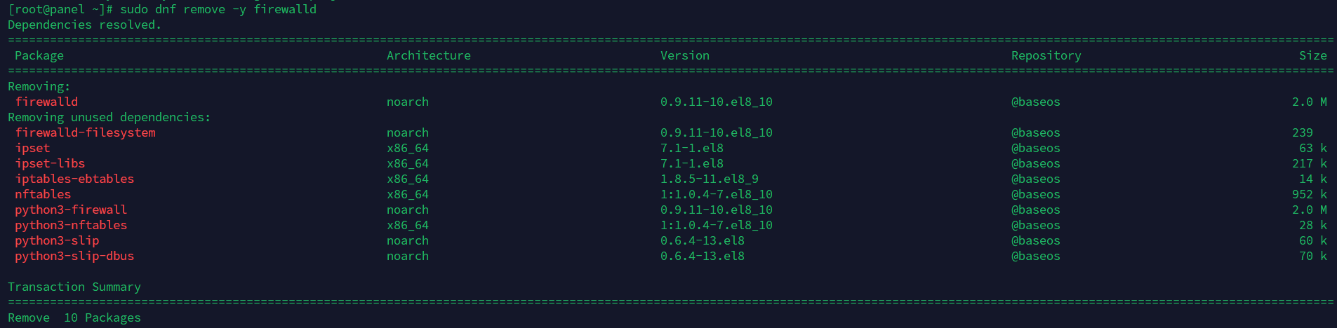 Gỡ cài đặt Firewalld trên VPS Linux OS CentOS / RHEL