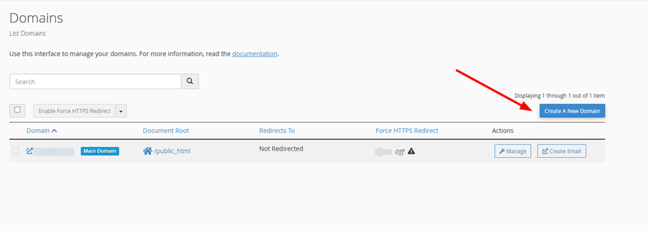 Chọn nút Create A New Domain.