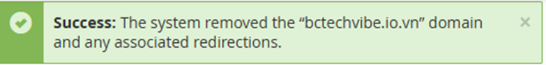 Thông báo xác nhận thành công thêm Addon Domain